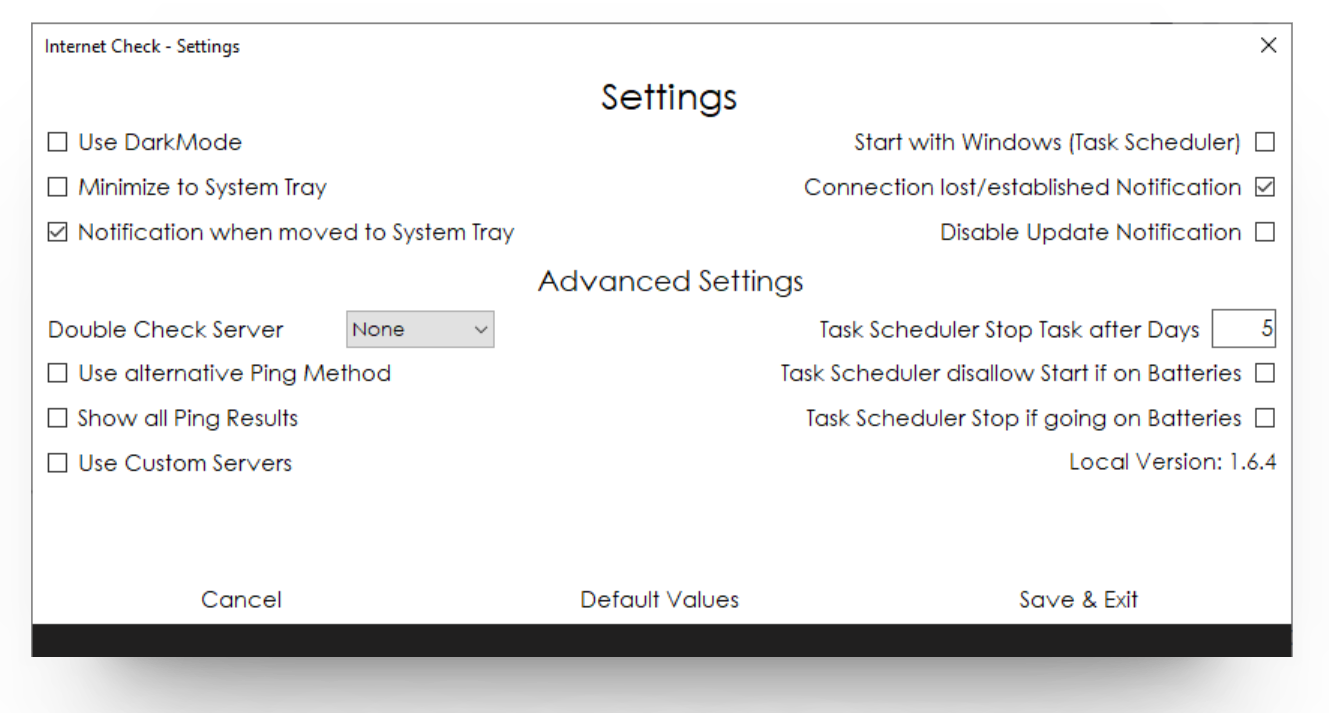 Mockup of settings page.